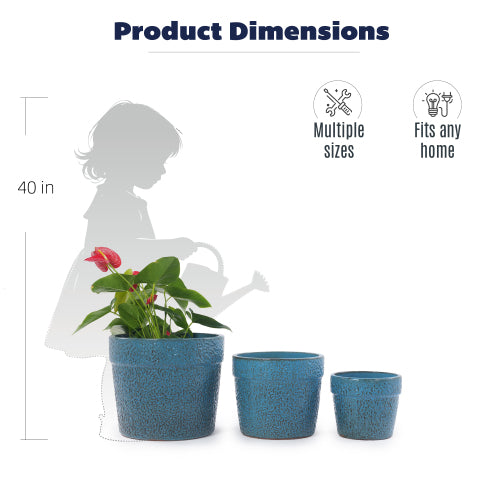 Handmade Ceramic Planter Set of 3, 15/12/9 Inch Diameter,  for Succulents & Indoor Plants, Windowsill & Bookshelf Use, Breathable Clay , Breathable Clay