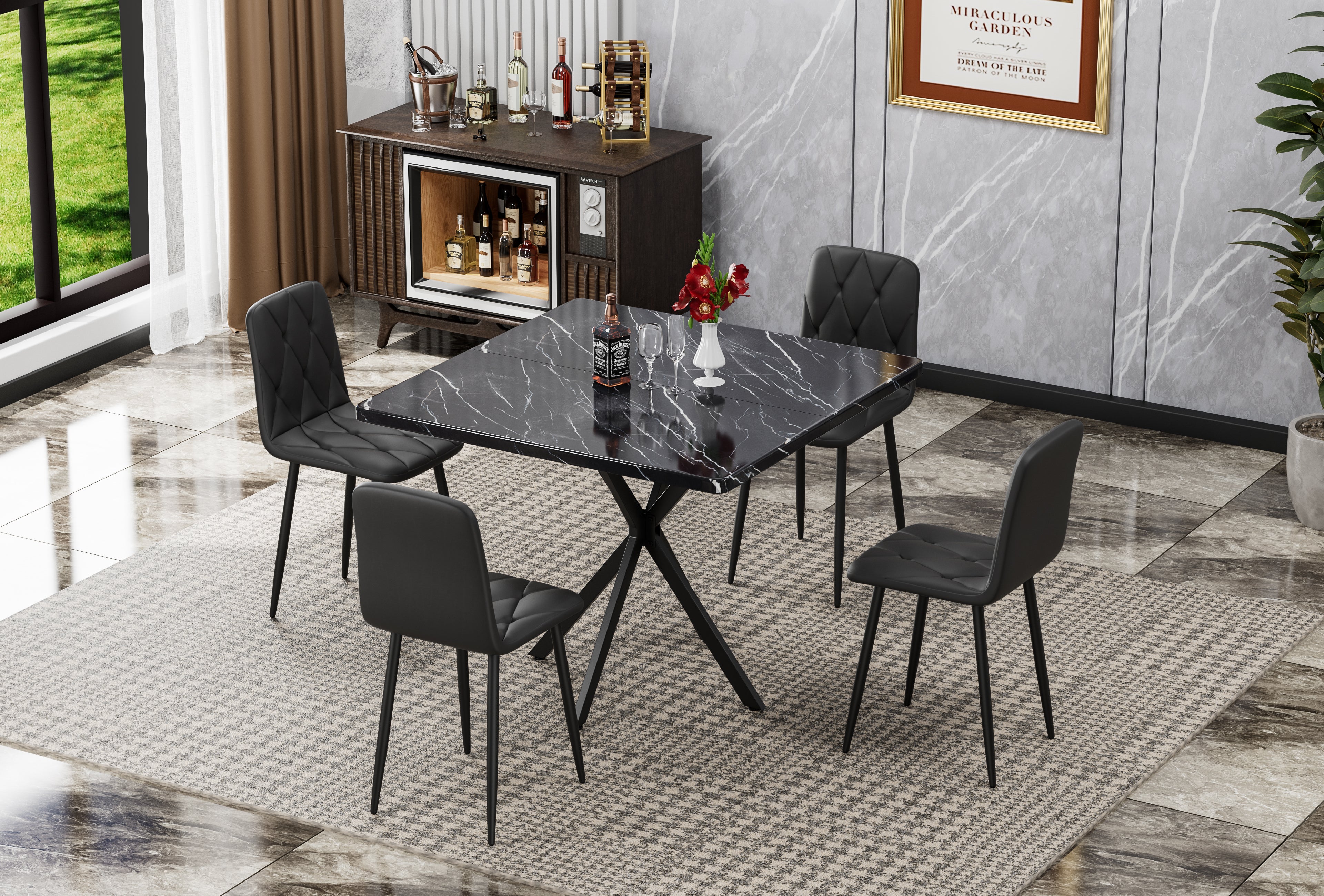 Square Dining Table, Mid Century Modern Square Dining Table for 4-6 Person, Coffee Table for Kitchen Dining Room, Office, Save Space