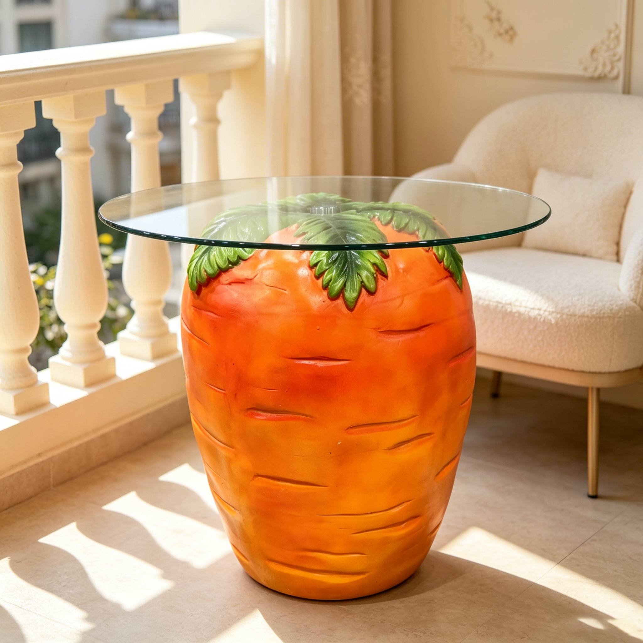 Carrot Shaped Side Table, 16'' Resin Fruit Stool with Glass Top – view 3