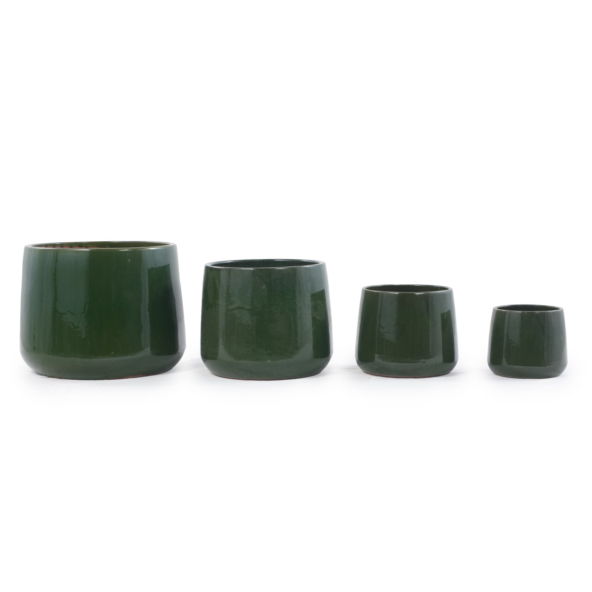 Handmade Solid Glazed Ceramic Planter Set of 4, 14/11/9/7 Inch Diameter, Deep Green – view 8