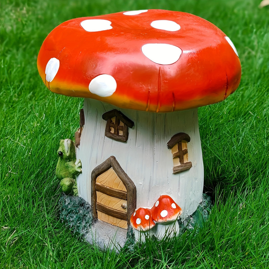 13.4" Mushroom House Garden Stool, Oversized Resin Sculpture & Fairy Forest Base – view 2