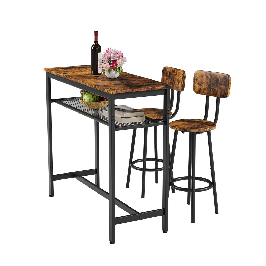 Bar table, equipped with 2 bar stools , with backrest and partition (Rustic Brown)