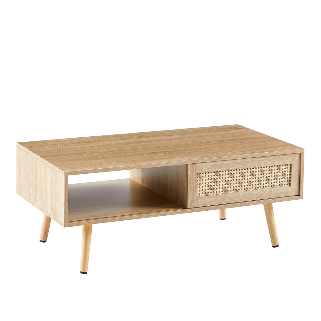 41.34" Rattan Coffee table, sliding door for storage, solid wood legs – view 11