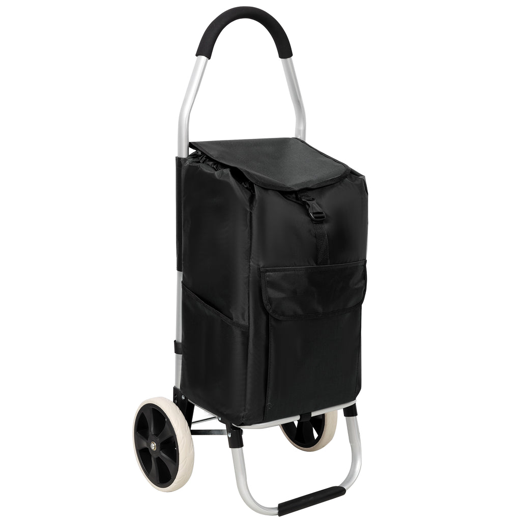 Foldable 40L Shopping Trolley with Removable Waterproof Bag - Standard Wheels Black