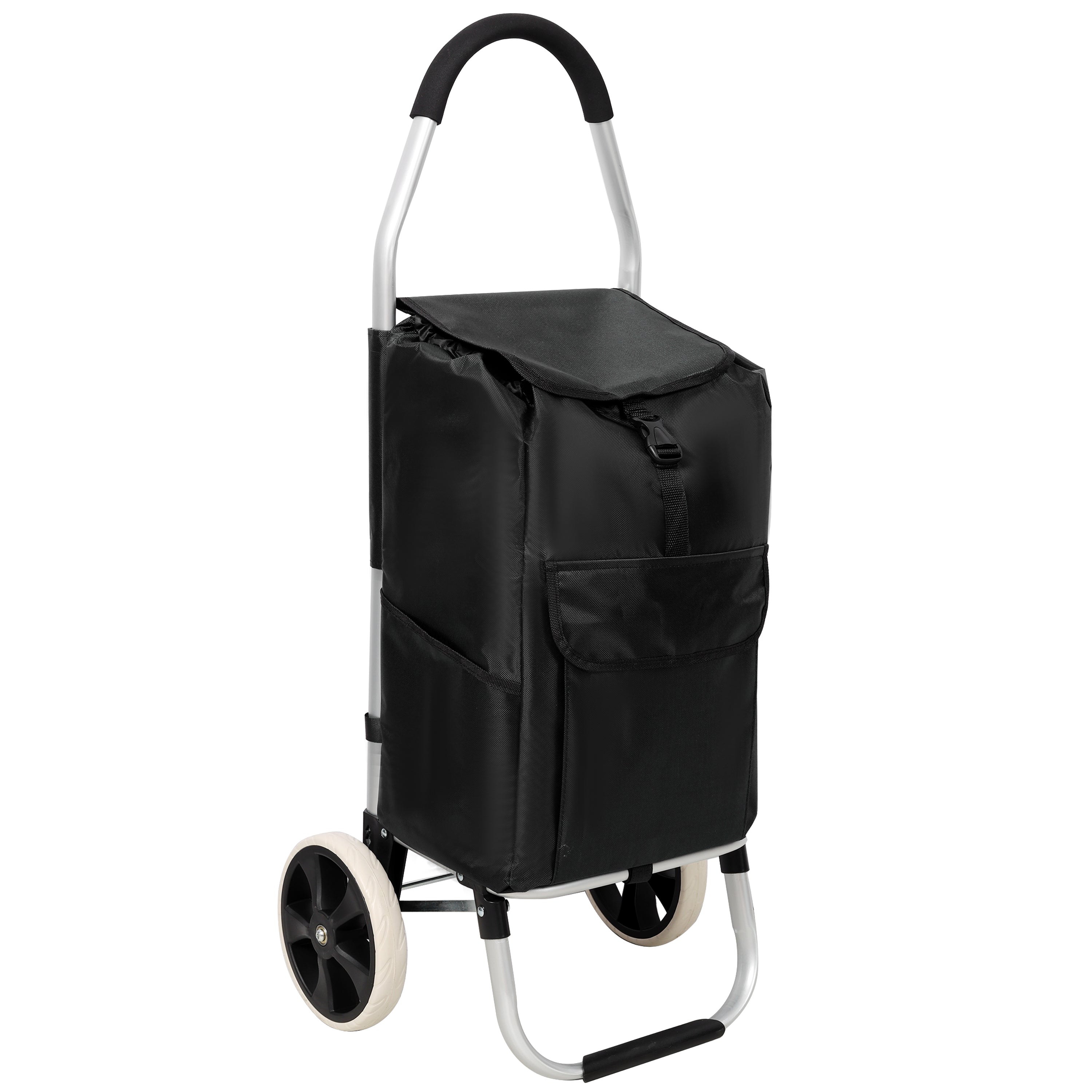 Foldable 40L Shopping Trolley with Removable Waterproof Bag - Standard Wheels Black