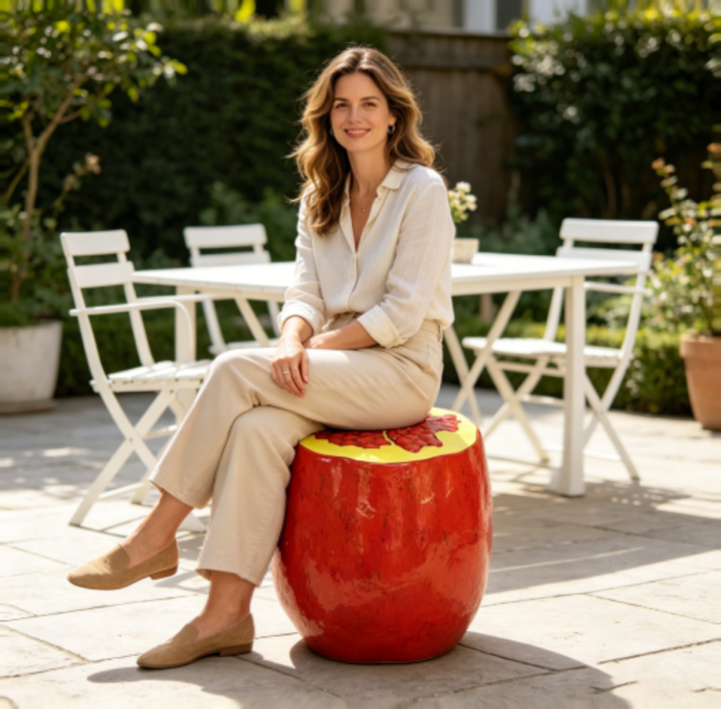 Pomegranate Fruit Stool, 13.4" Oversized Resin Stool, Side Table – view 5
