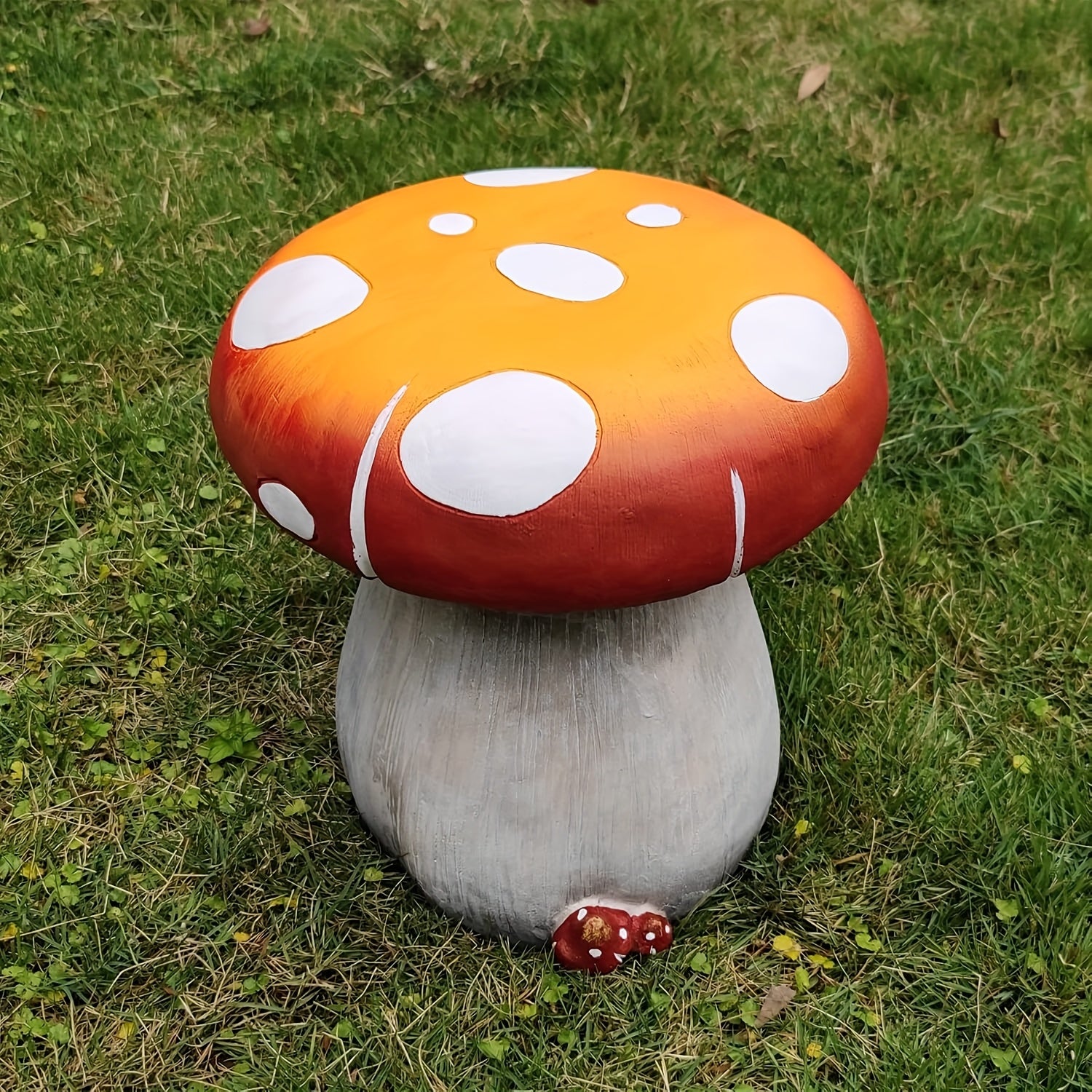 13.4" Oversized Mushroom Statue Stool, Resin Garden Stool with Forest Base – view 2