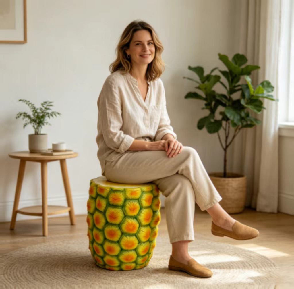 14" Oversized Pineapple Shaped Resin Stool, Side Table, Plant Stand – view 3