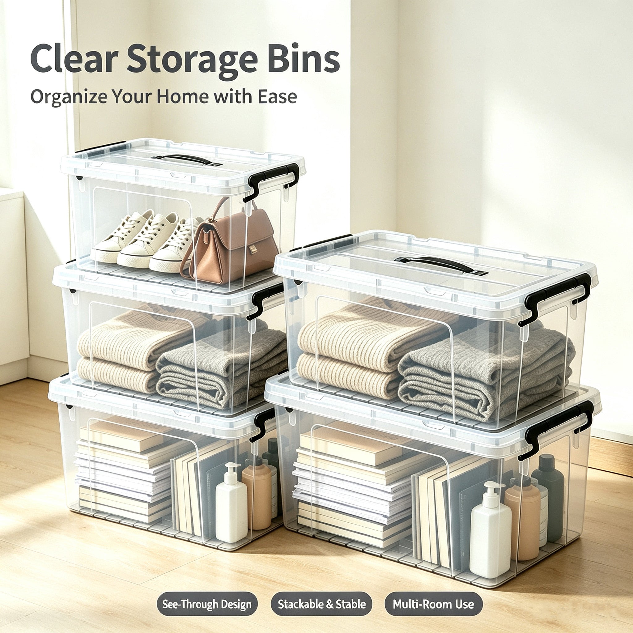 360 QT Clear Storage Bins with Lids, 4 Pack 90 QT-Stackable Plastic Organizer for Home – view 5