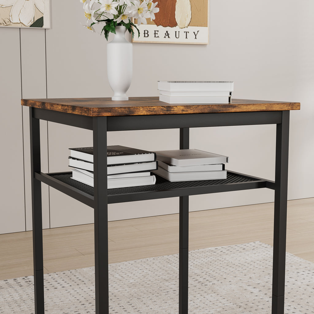 Bar table, equipped with 2 bar stools , with backrest and partition (Rustic Brown)