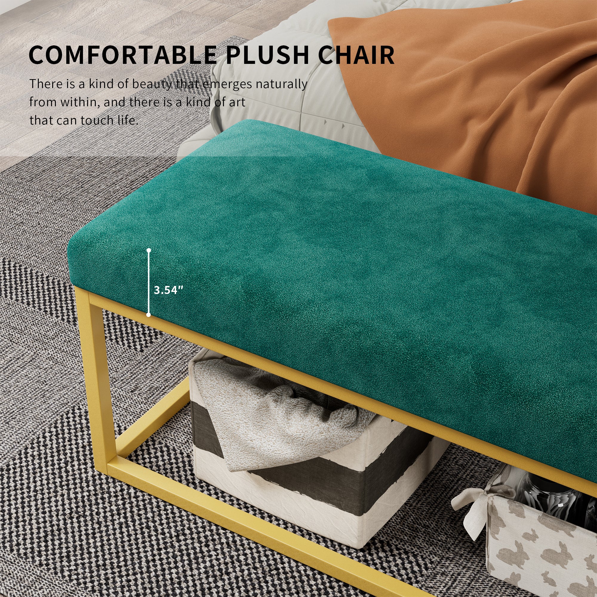 Mid-Century Upholstered Entryway Bench