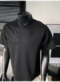 Men's Huamian Cotton Diagonal Zipper V-neck Short Sleeve T-Shirt