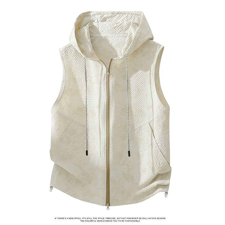 Men's Camouflage Hooded Sleeveless Top, Fashion Casual Loose Tank Top, Comfort Breathable Lightweight Trendy Sleeveless Hoodie
