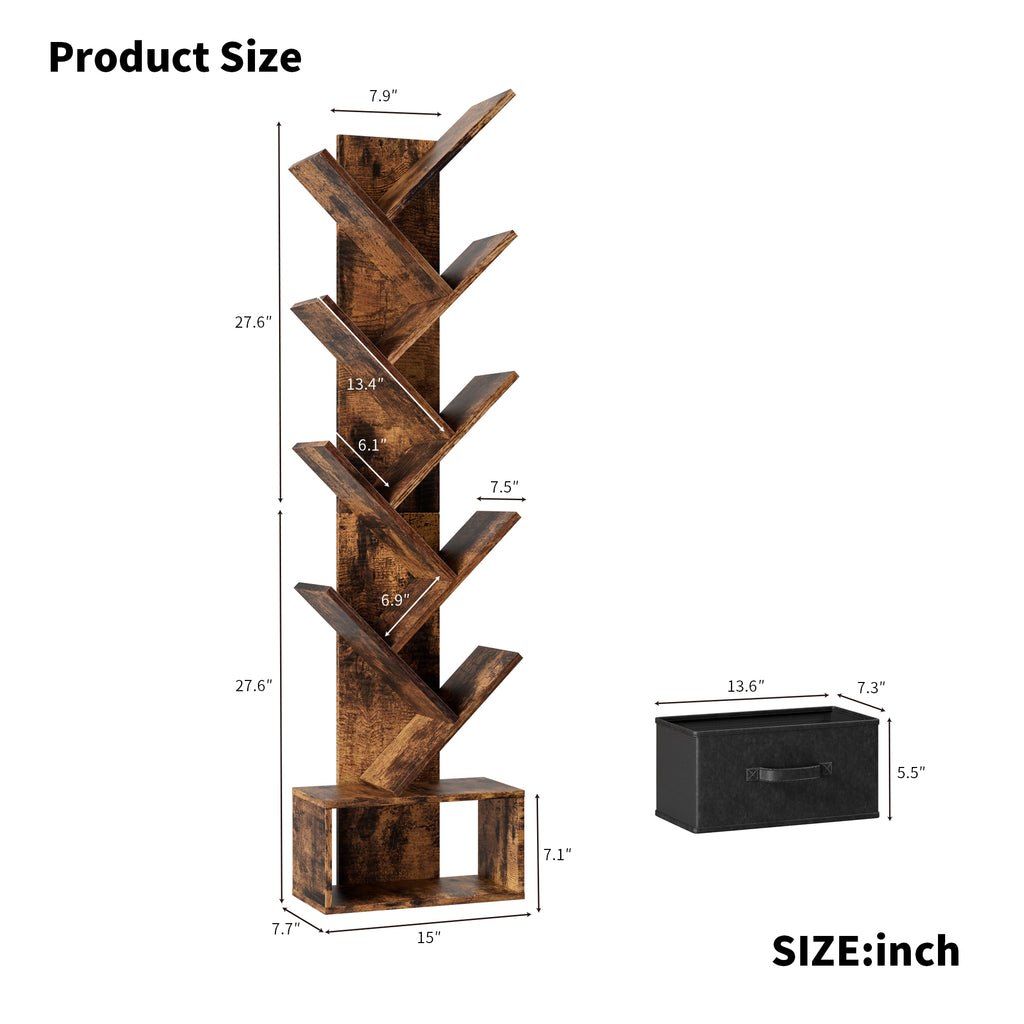 9-Tier Tree Bookshelf with Drawer