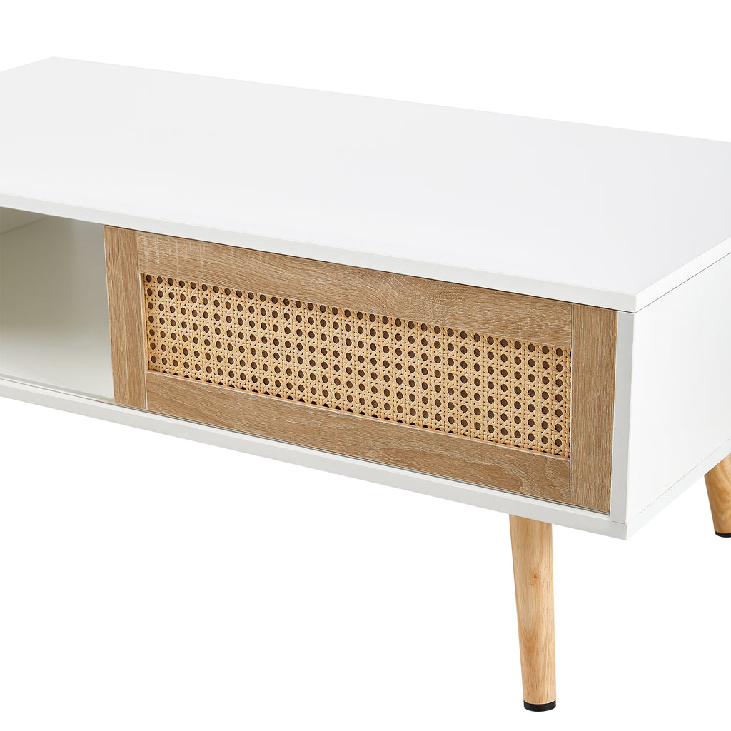 41.34" Rattan Coffee table, sliding door for storage, solid wood legs – view 12