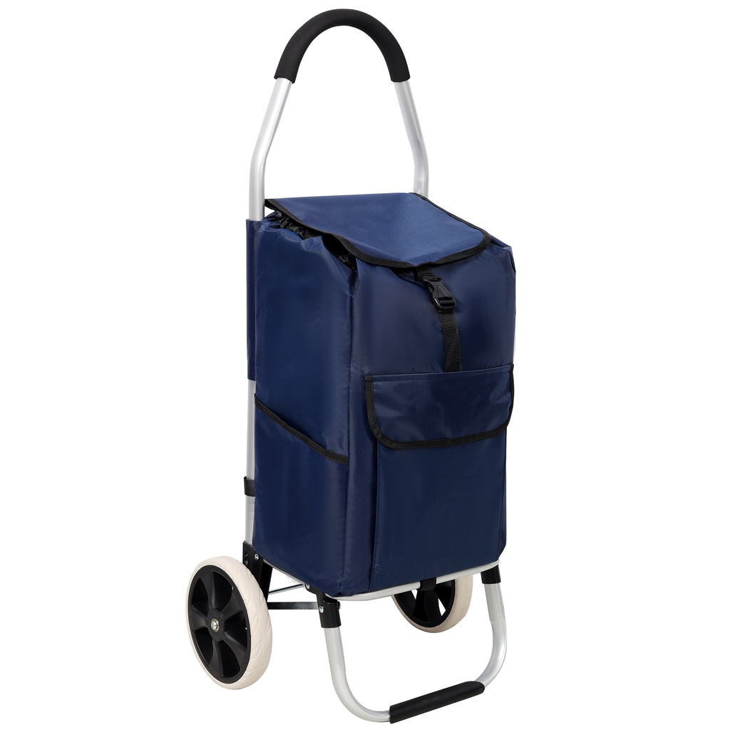 Foldable 40L Shopping Trolley with Removable Waterproof Bag - Standard Wheels Blue