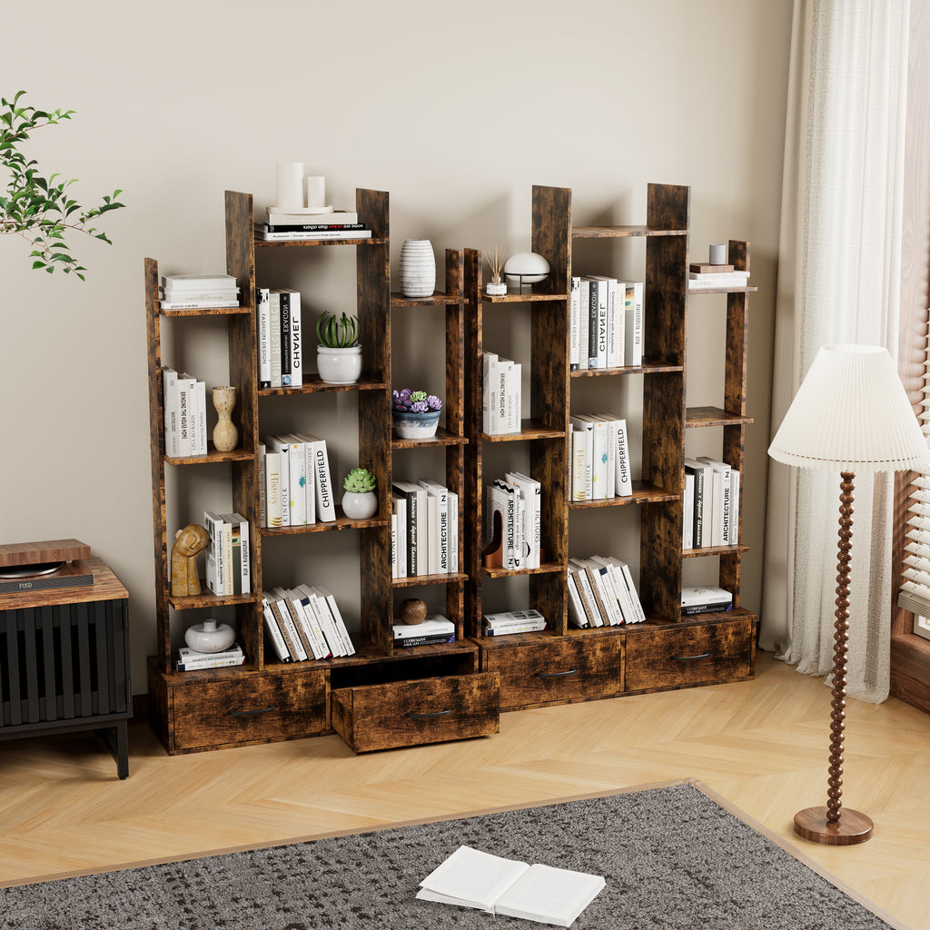 12-Shelf Tree Bookcase with 2 Drawers