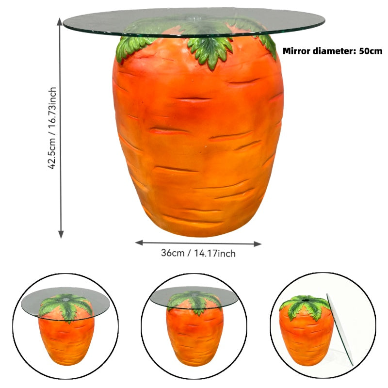 Carrot Shaped Side Table, 16'' Resin Fruit Stool with Glass Top – view 4