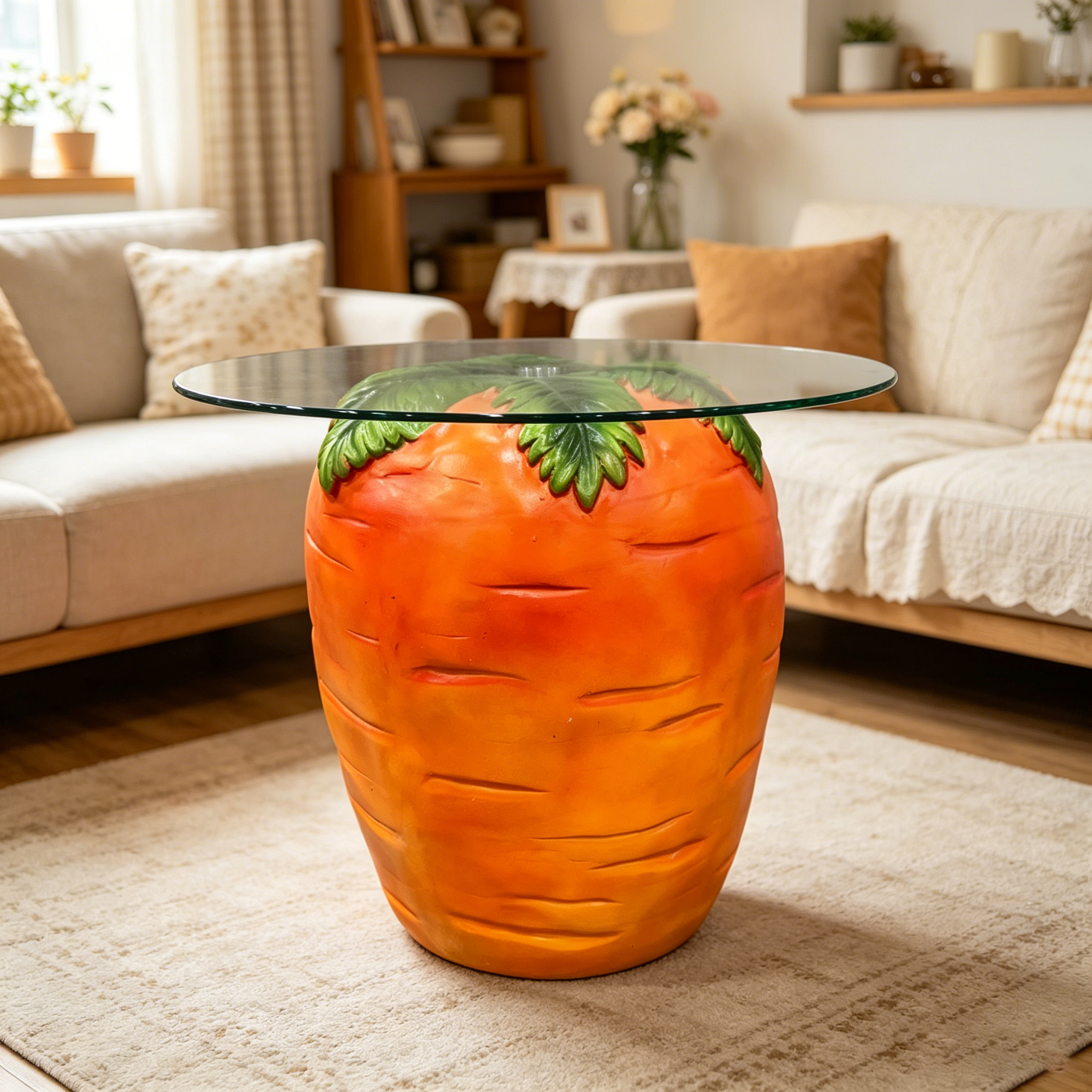 Carrot Shaped Side Table, 16'' Resin Fruit Stool with Glass Top – view 6