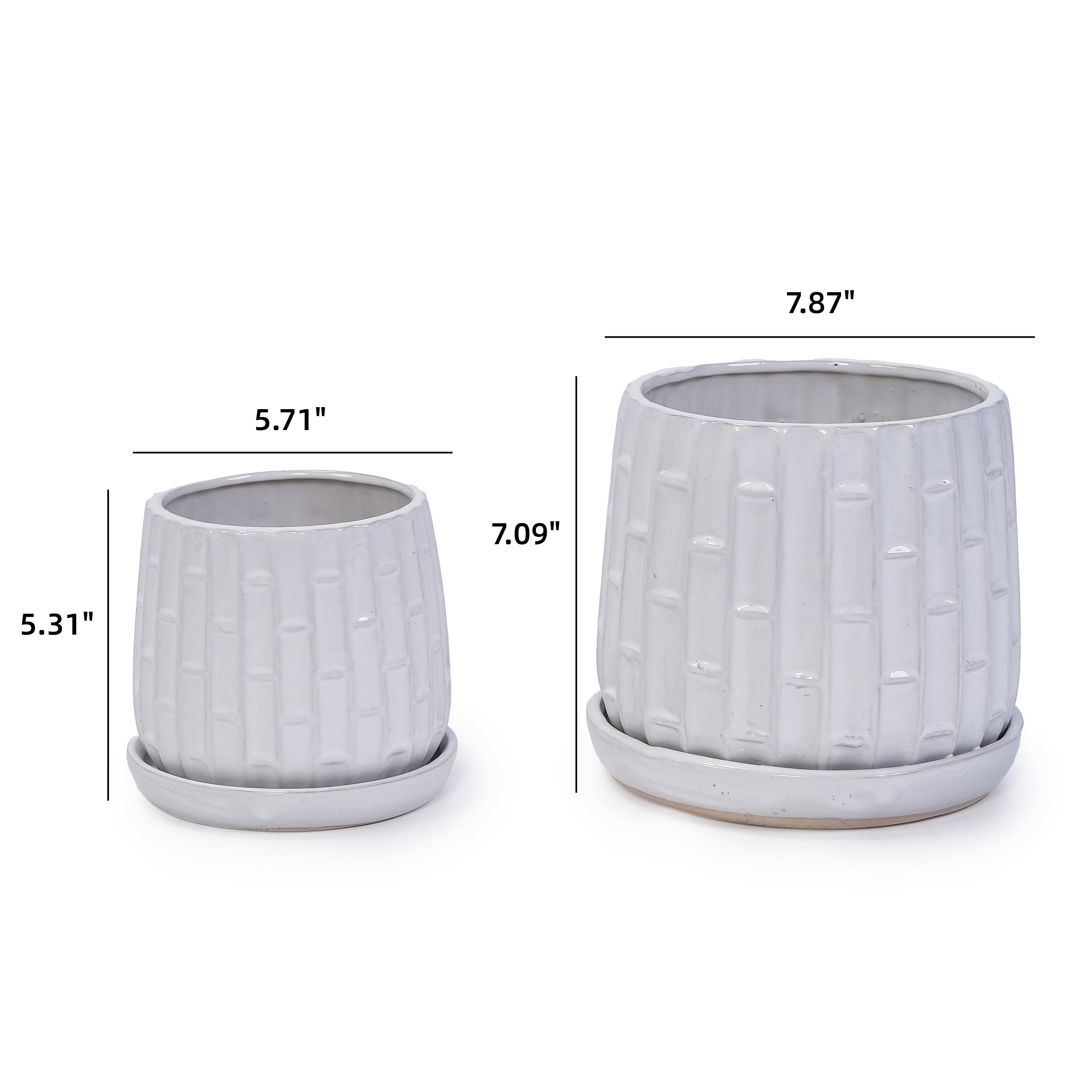 Handmade Ceramic Flower Pot with Groove Pattern, 6 & 8 Inch Diameter, Indoor/Outdoor Use on Windowsill & Bookshelf, Breathable Clay with Saucer
