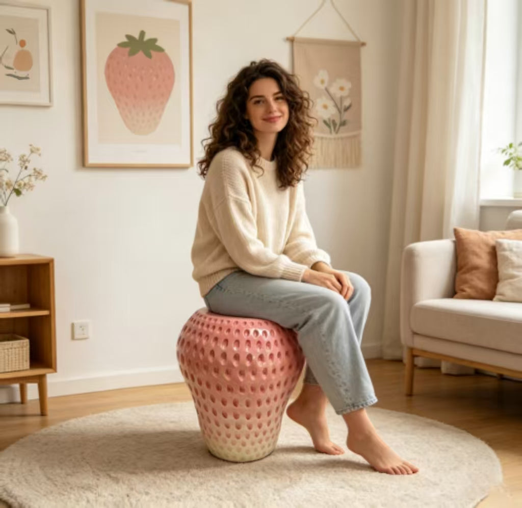 Strawberry Fruit Stool, 13.4" Oversized Resin Stool, Side Table – view 5