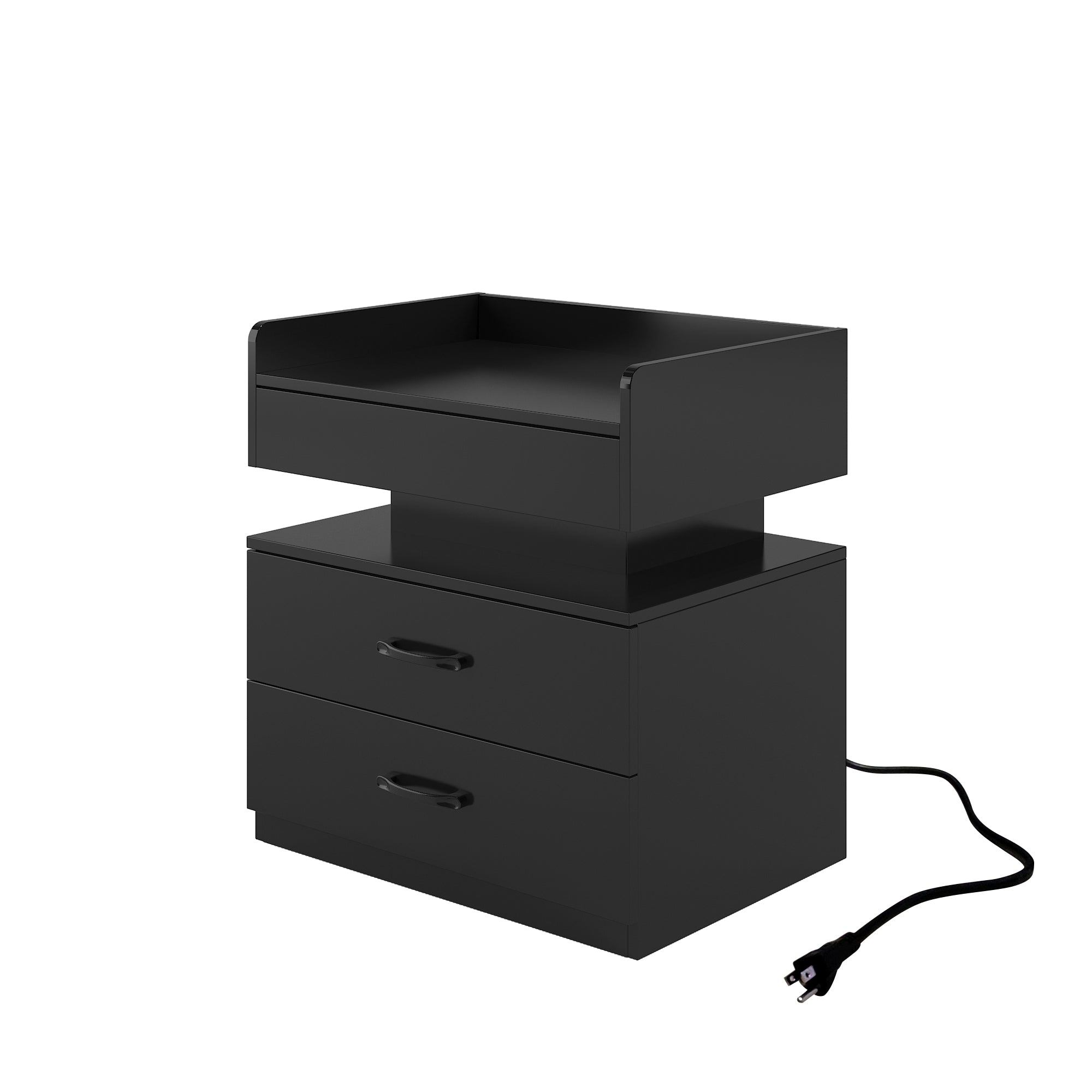 1 Set Nightstand with Adjustable LED Strip Light, 2-drawers, Large Storage Space, Suitable for Bedside Table, Coffee Table, Sofa Side Table or End Table for Study Desk
