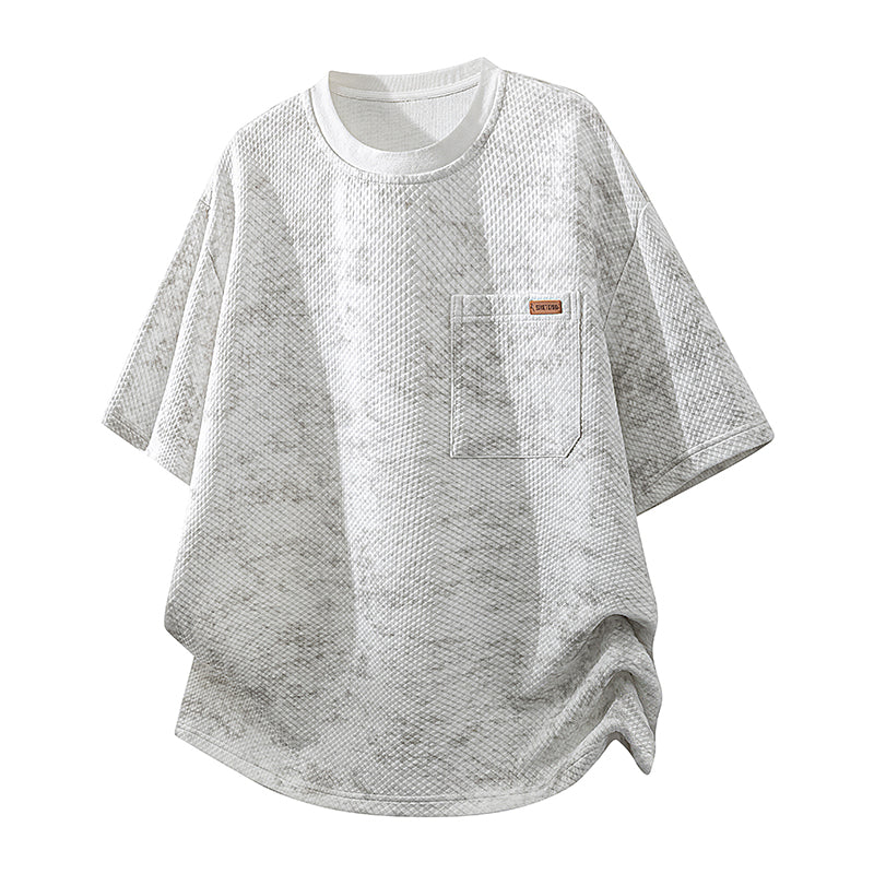 Men's Thin Striped Fake Two-Piece Stand Collar T-Shirt, Huamian Cotton Short Sleeve Outdoor Casual Top