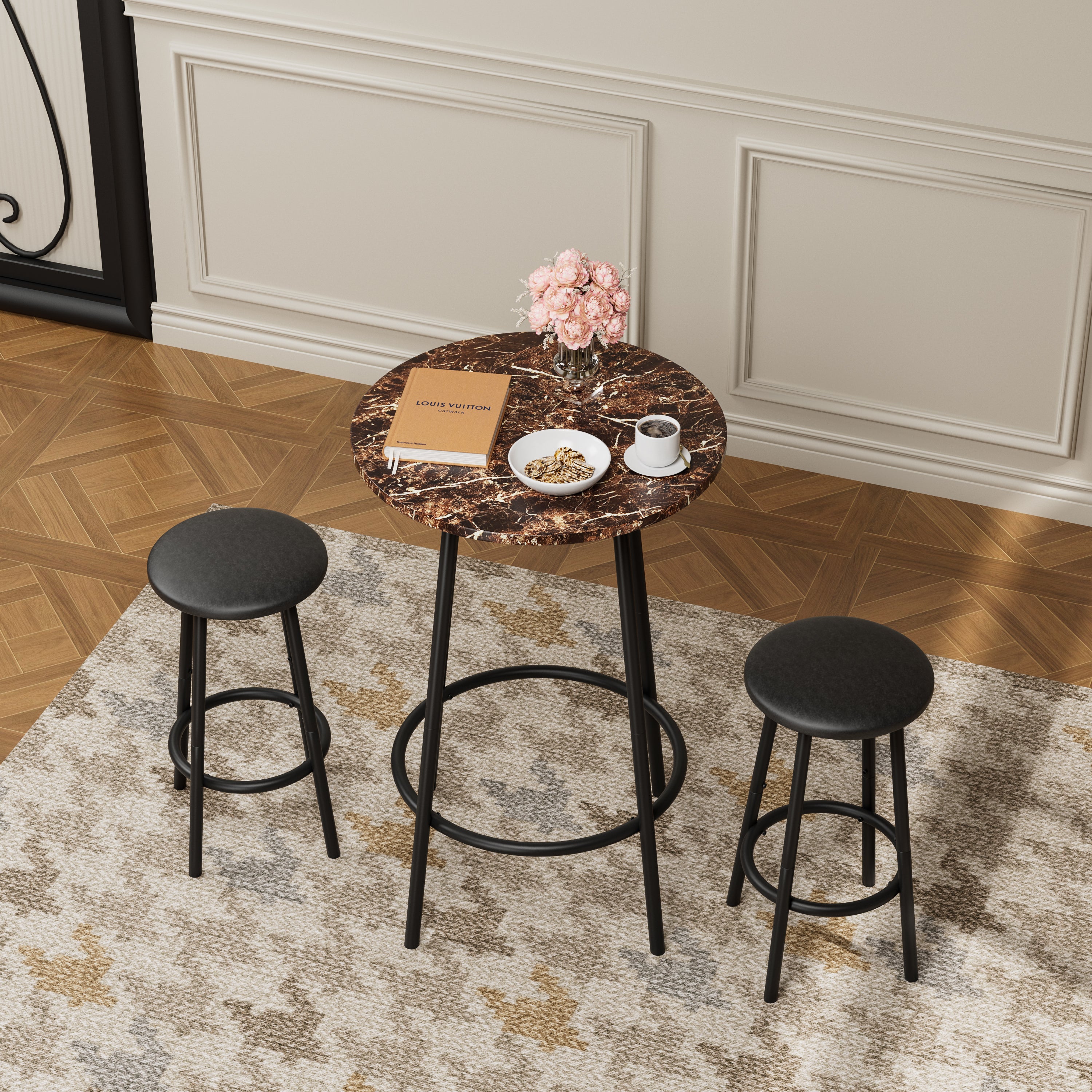 3-Piece Bar Table Set with 2 Bar Stools – Modern Pub Table
