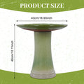 Handmade glazed ceramic bird bath, 17" daisy petal embossed tray & 18" pedestal base, off-white to sage green ombre gradient glaze outdoor bird feeder for yard, lawn, patio & backyard