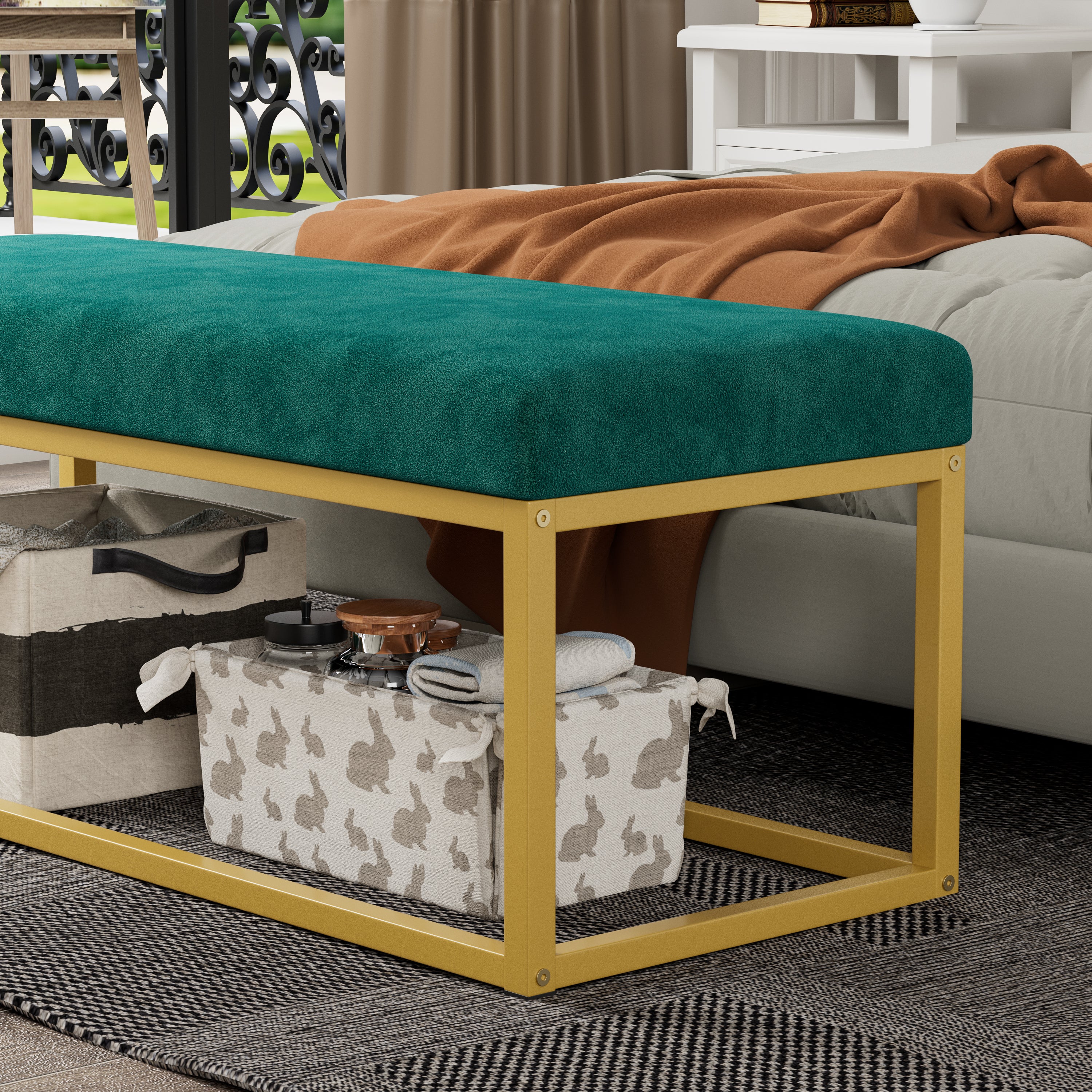 Mid-Century Upholstered Entryway Bench