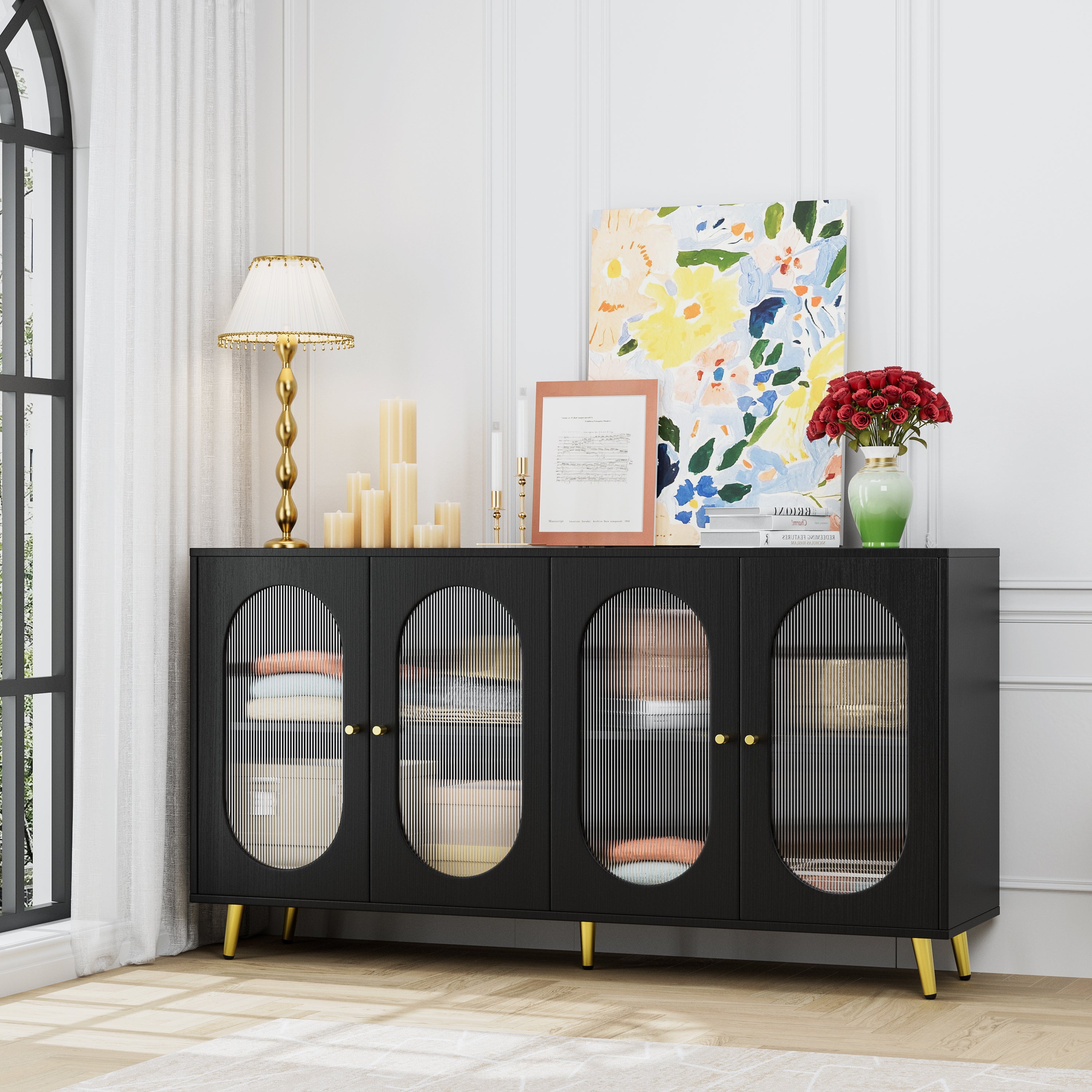 Modern Accent Sideboard Cabinet with Acrylic Doors, Freestanding Storage Cupboard Console Table for Kitchen Dining Living Room Hallway Office