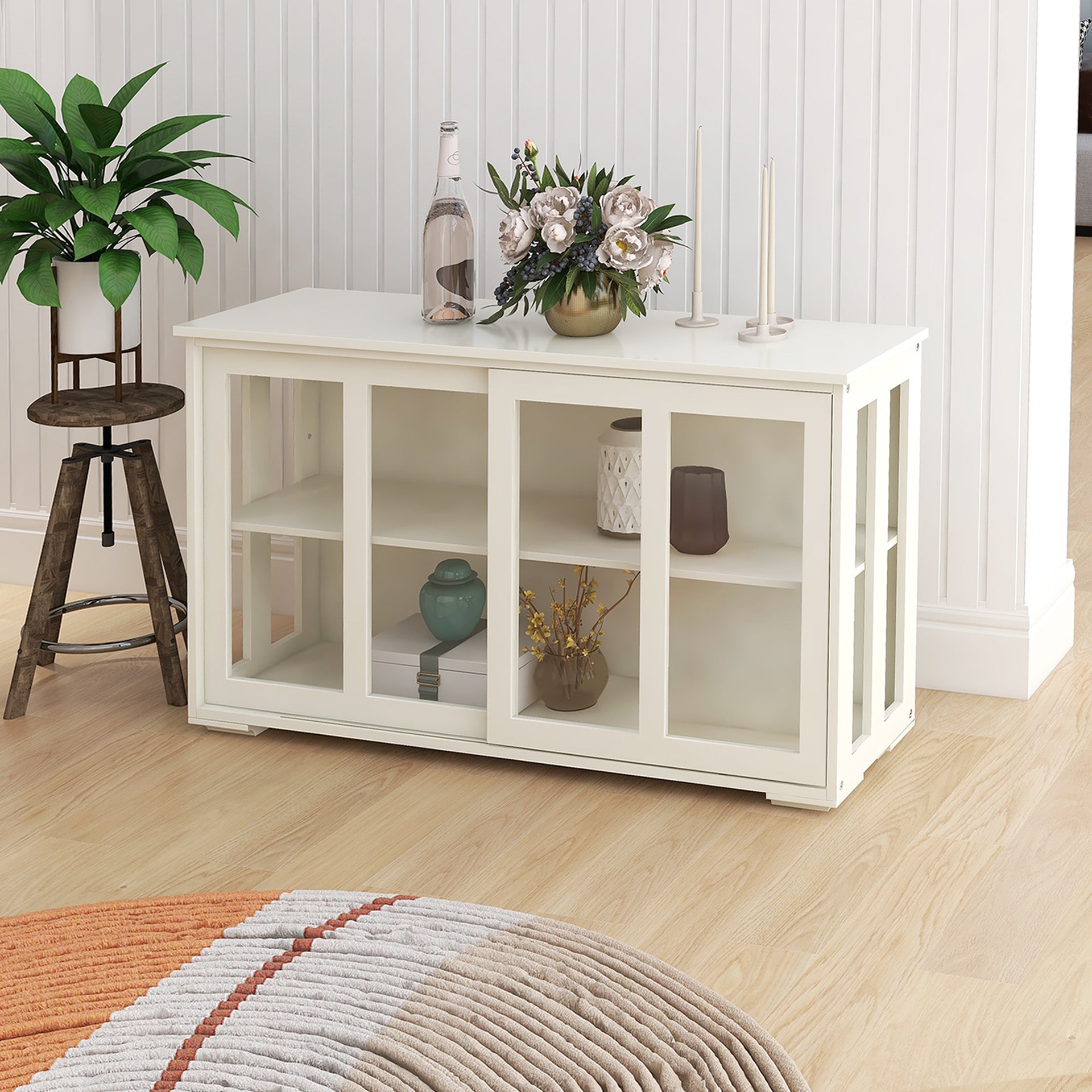 Kitchen Storage Stand Cupboard With Glass Door-White – view 3