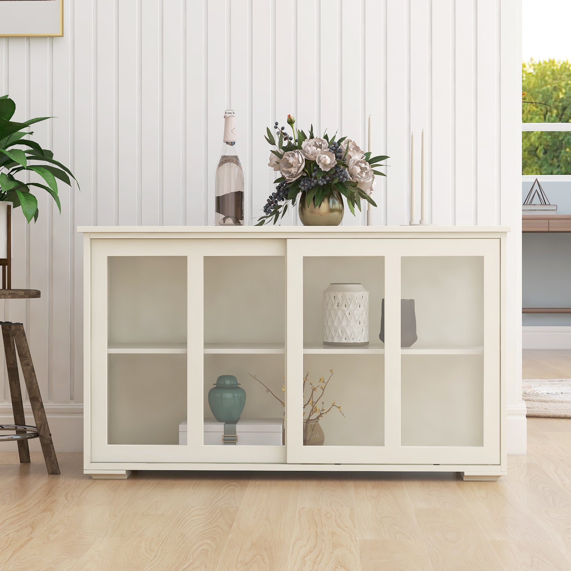 Kitchen Storage Stand Cupboard With Glass Door-White – view 2