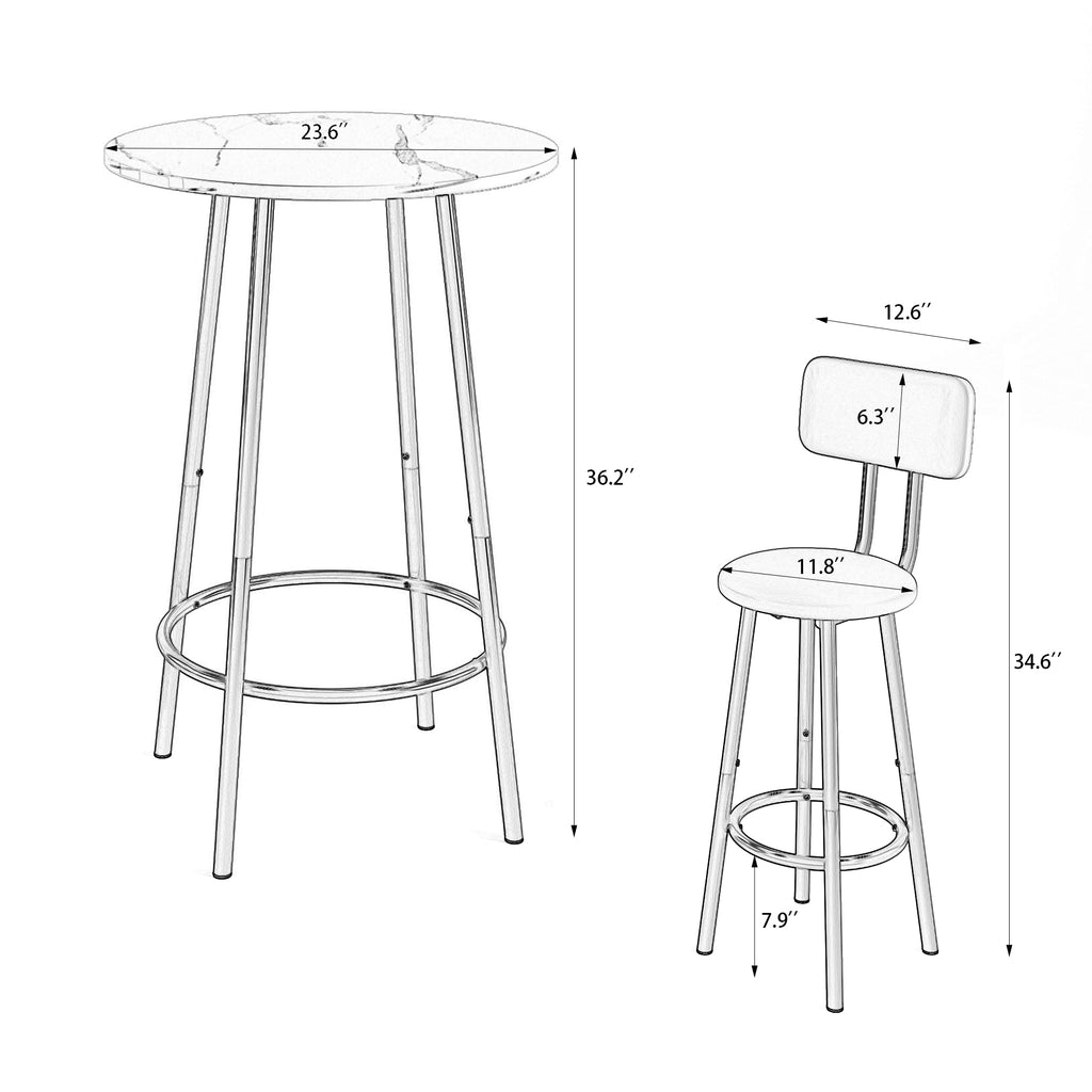 3 Pcs Dining Table and Chairs Set with 2 Stools Dining Table Set Faux Marble Tabletop for Home or Hotel Dining Room, Kitchen or Bar