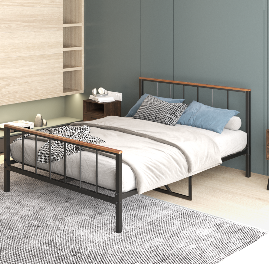 Metal Platform Bed with Headboard & Footboard