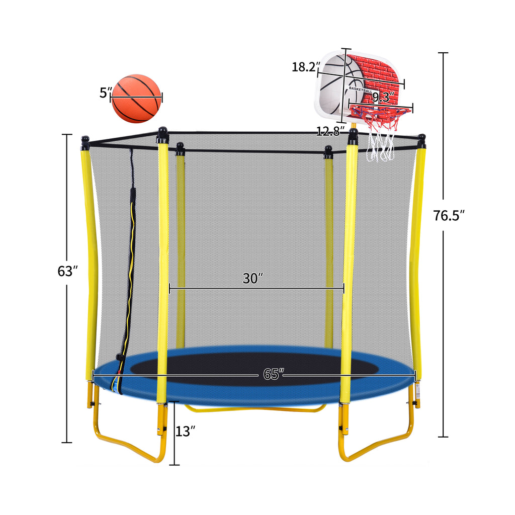 5.5FT Trampoline for Kids - 65" Outdoor & Indoor Mini Toddler Trampoline with Enclosure – view 6