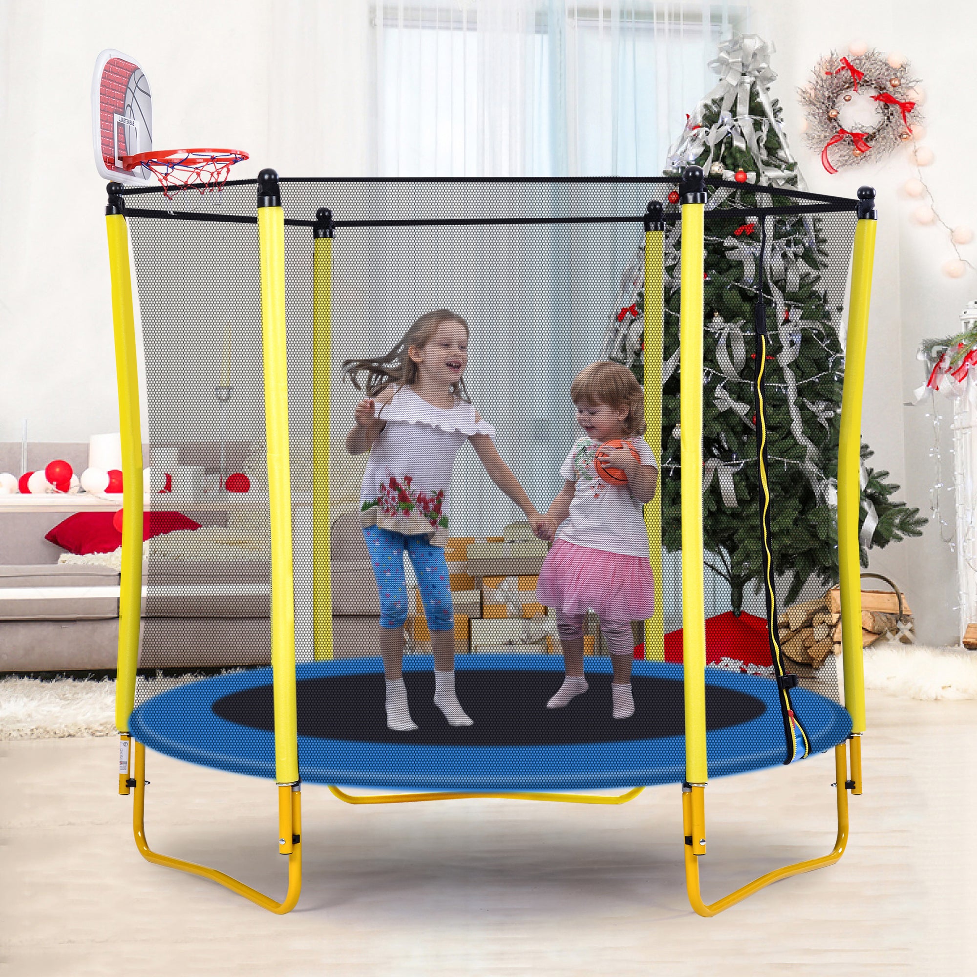 5.5FT Trampoline for Kids - 65" Outdoor & Indoor Mini Toddler Trampoline with Enclosure – view 2