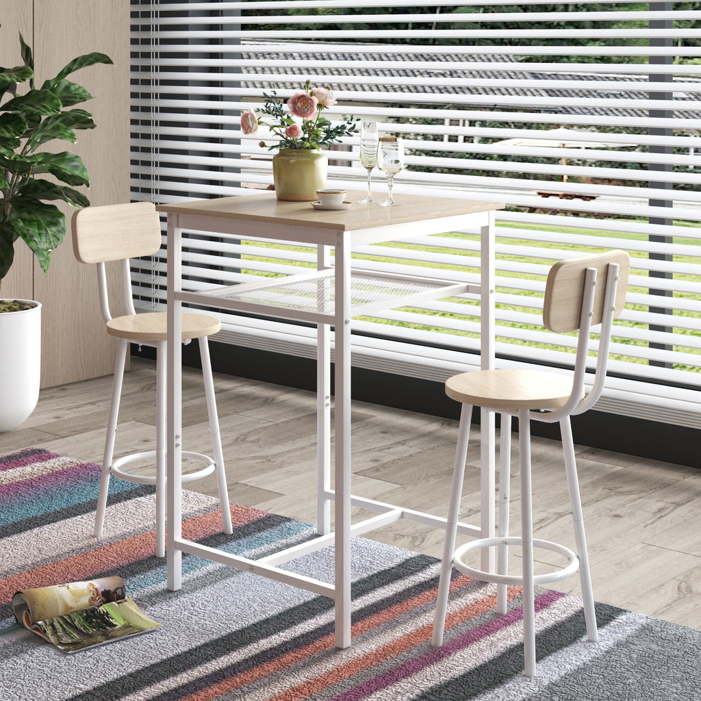 Bar table, equipped with 2 bar stools , with backrest and partition (beige)