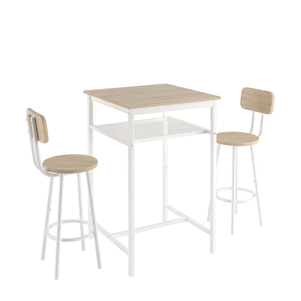 Bar table, equipped with 2 bar stools , with backrest and partition (beige)