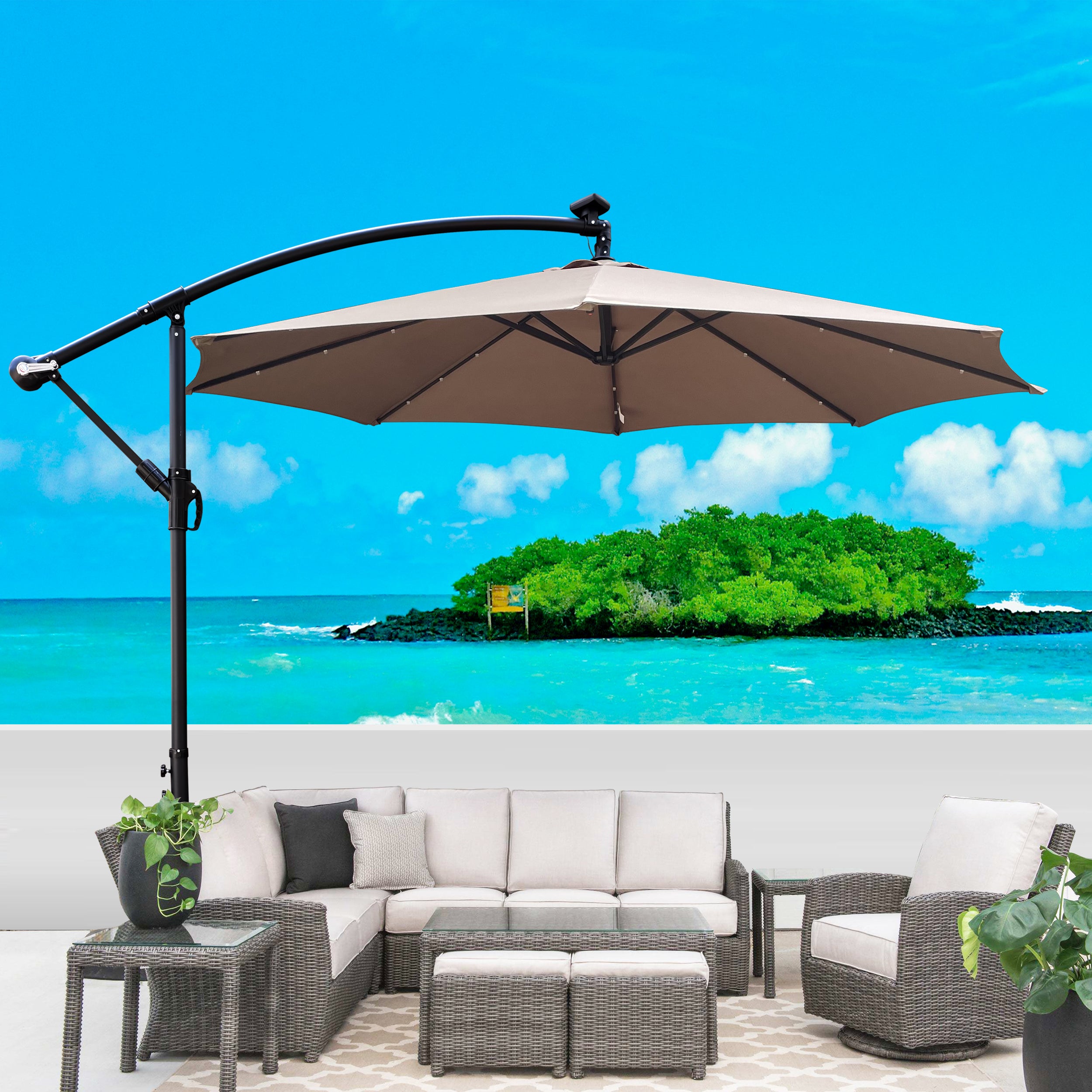 10 ft Outdoor Patio Umbrella Solar Powered LED Lighted Sun Shade Market Waterproof 8 Ribs – view 2