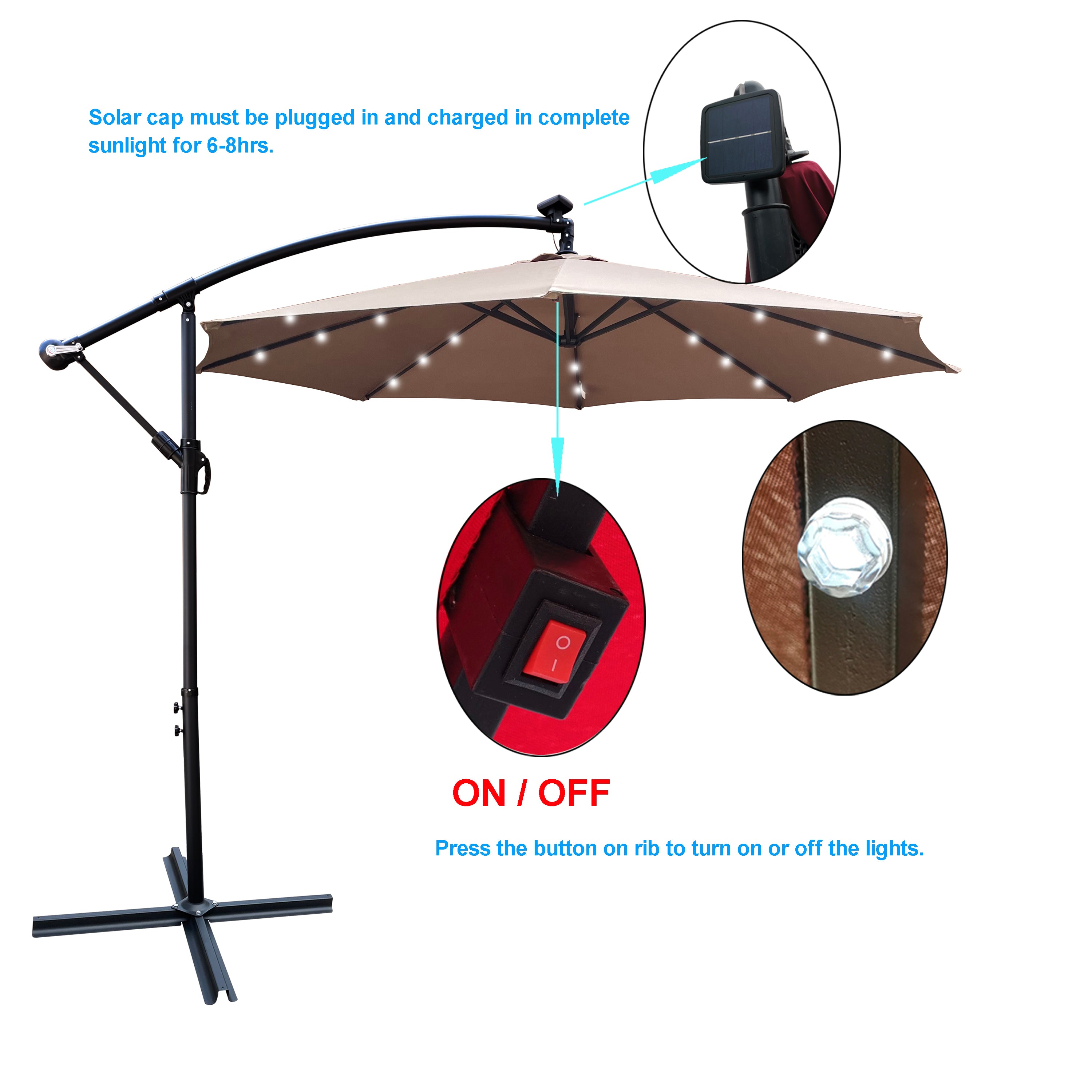 10 ft Outdoor Patio Umbrella Solar Powered LED Lighted Sun Shade Market Waterproof 8 Ribs – view 6