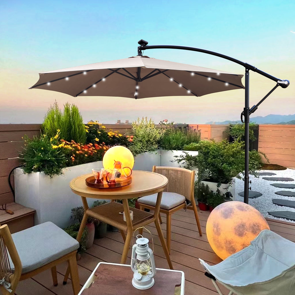 10 ft Outdoor Patio Umbrella Solar Powered LED Lighted Sun Shade Market Waterproof 8 Ribs