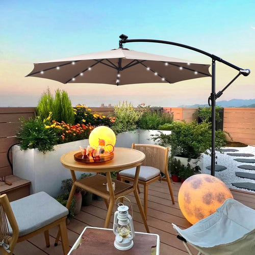 10 ft Outdoor Patio Umbrella Solar Powered LED Lighted Sun Shade Market Waterproof 8 Ribs