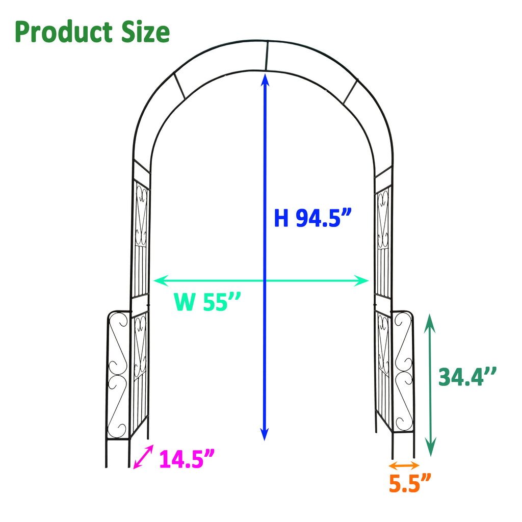 Metal Garden Arch W55'' x H94.5'' Garden Arbor Trellis Climbing Plants Support Rose Arch – view 4