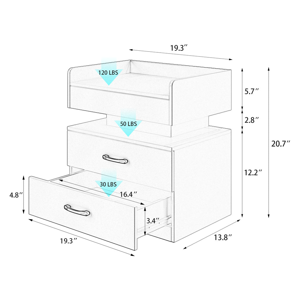 1 Set Nightstand with Adjustable LED Strip Light, 2-drawers, Large Storage Space, Suitable for Bedside Table, Coffee Table, Sofa Side Table or End Table for Study Desk