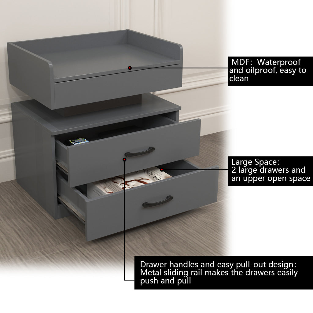 1 Set Nightstand with Adjustable LED Strip Light, 2-drawers, Large Storage Space, Suitable for Bedside Table, Coffee Table, Sofa Side Table or End Table for Study Desk