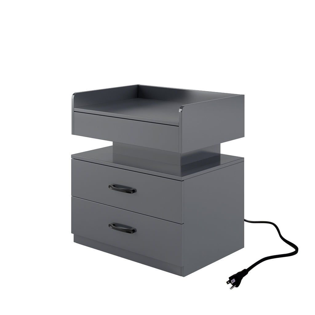 1 Set Nightstand with Adjustable LED Strip Light, 2-drawers, Large Storage Space, Suitable for Bedside Table, Coffee Table, Sofa Side Table or End Table for Study Desk