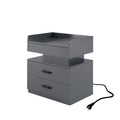 1 Set Nightstand with Adjustable LED Strip Light, 2-drawers, Large Storage Space, Suitable for Bedside Table, Coffee Table, Sofa Side Table or End Table for Study Desk