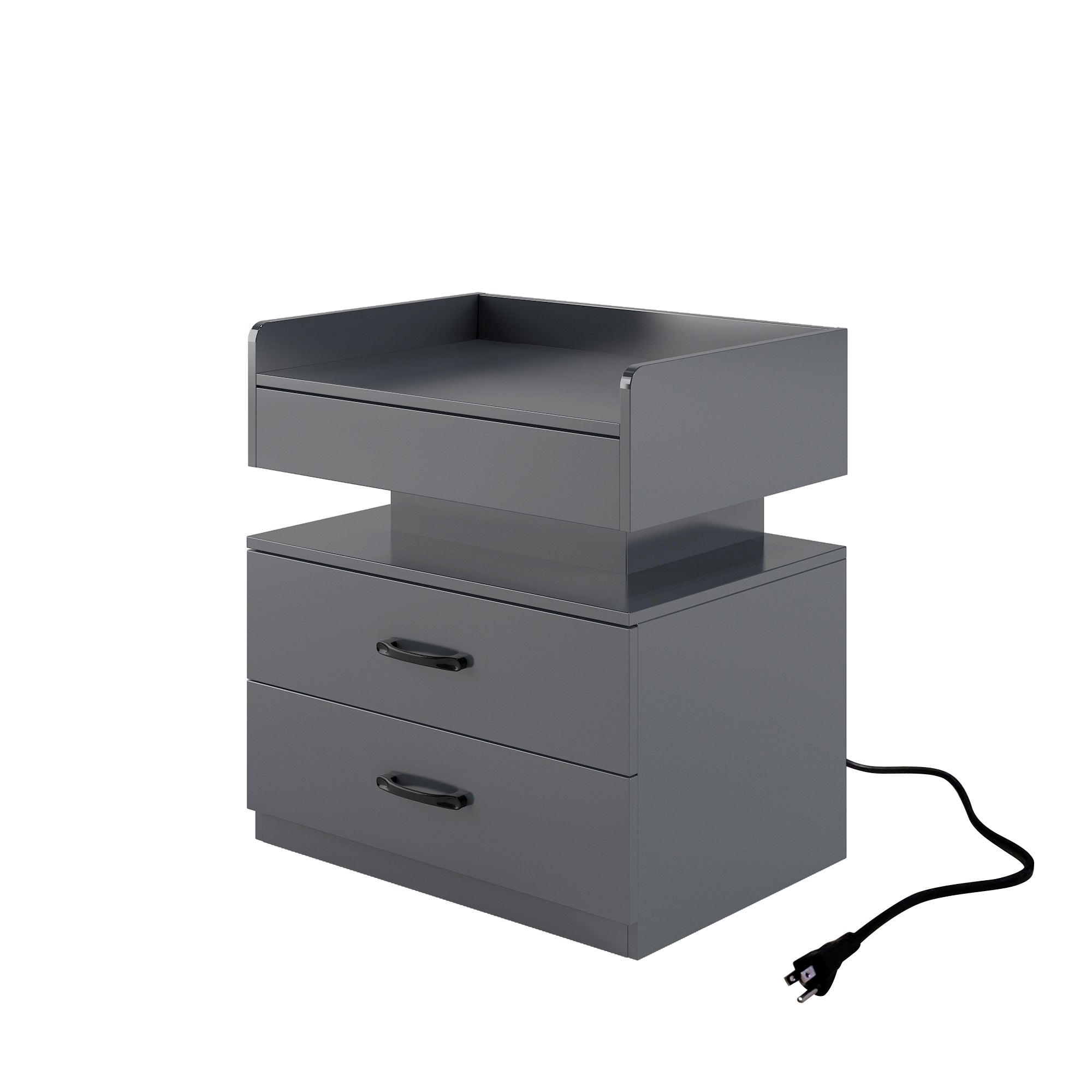1 Set Nightstand with Adjustable LED Strip Light, 2-drawers, Large Storage Space, Suitable for Bedside Table, Coffee Table, Sofa Side Table or End Table for Study Desk