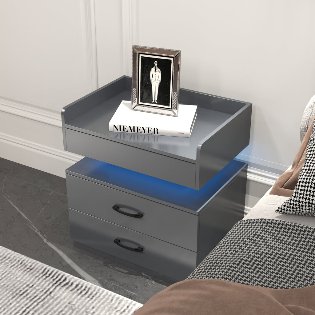1 Set Nightstand with Adjustable LED Strip Light, 2-drawers, Large Storage Space, Suitable for Bedside Table, Coffee Table, Sofa Side Table or End Table for Study Desk